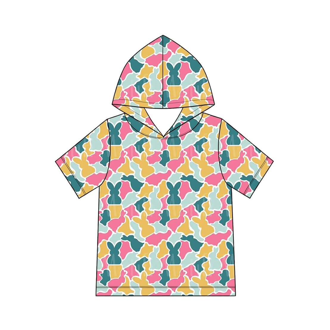 Baby Girls Yellow Pink Rabbits Camo Easter Short Sleeve Hoodies Top