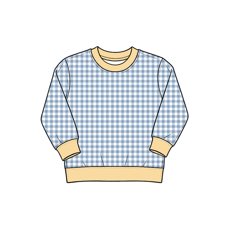 Baby Girls Light Blue Yellow Checked Long Sleeve Yoga Active T-shirts Top Preorder