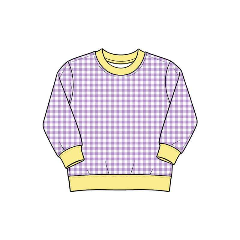 Baby Girls Lavender Yellow Checked Long Sleeve Yoga Active T-shirts Top Preorder