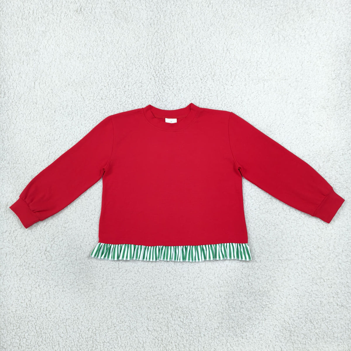 Baby Girls Red Green Stripe Long Sleeve Ruffle T-shirts Top