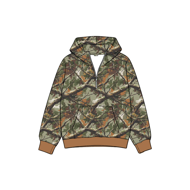 Baby Girls Brown Leaves Camo Zip Pocket Hunting Hoodies Top Preorder