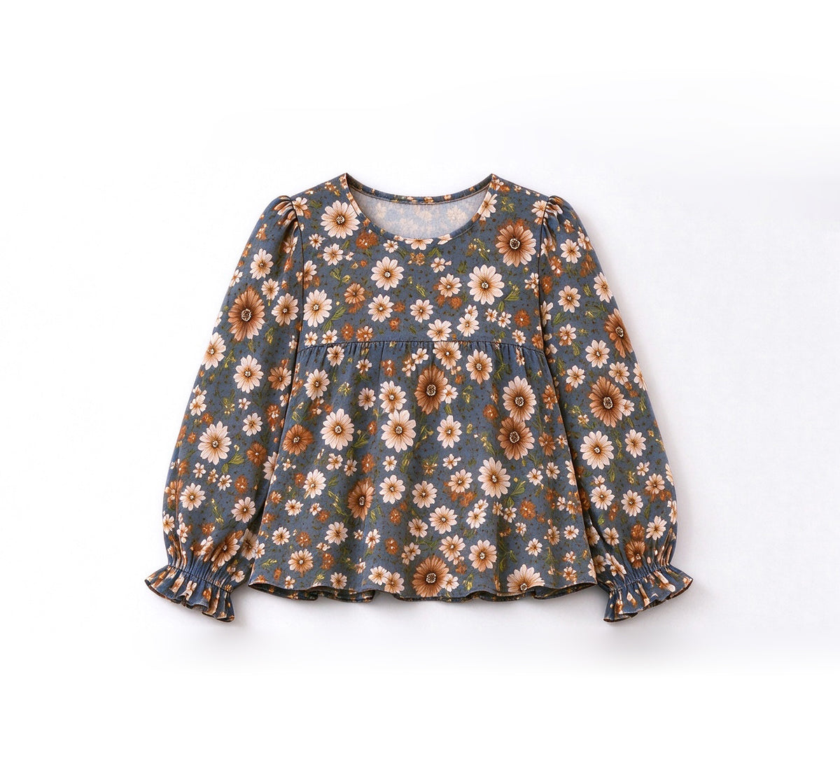 Baby Girls Small Daisy Flowers Long Ruffle Sleeve Fall Tunic Tops Preorder