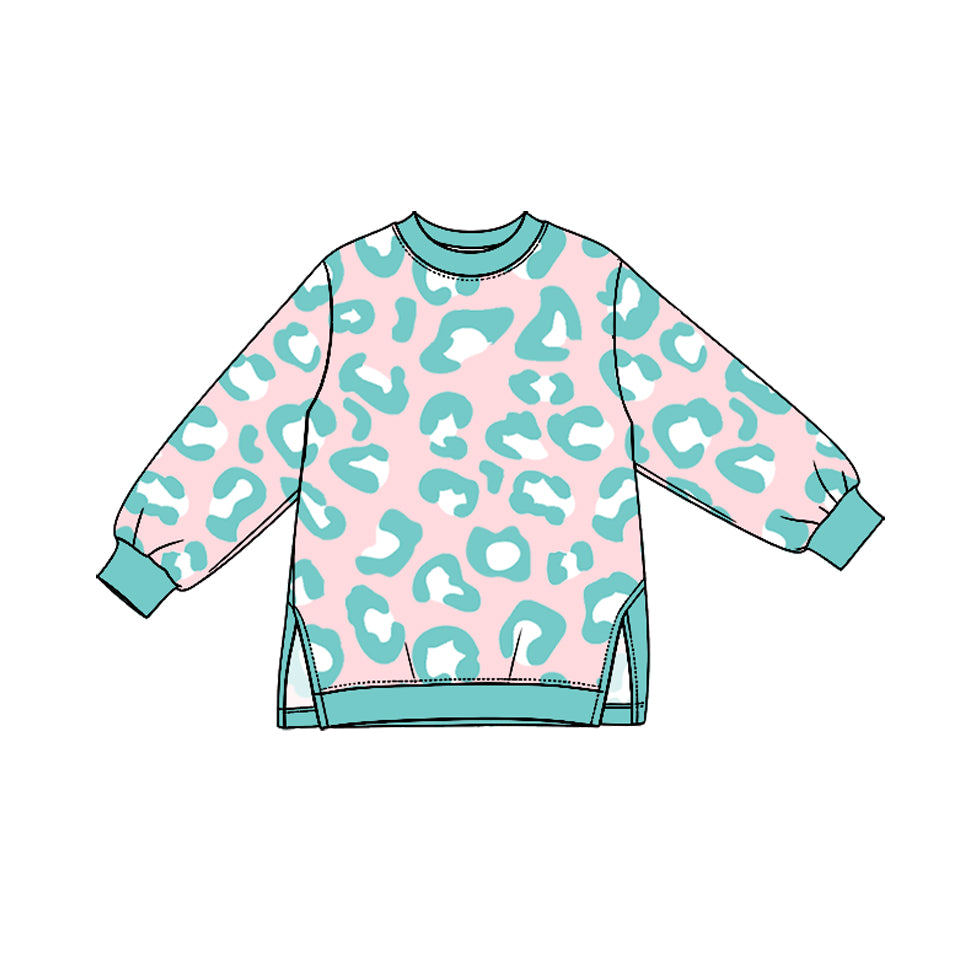 Preorder moq 5 Baby Girls Long Sleeve Pink Blue Leopard Yoga Active T-shirts Top