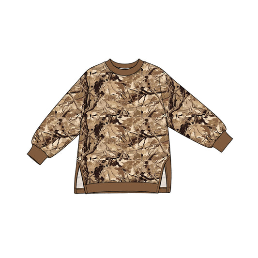 Preorder moq 5 Baby Girls Brown Leaves Camo Yoga Active T-shirts Top