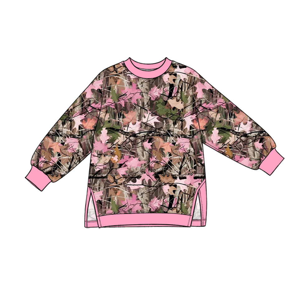 Preorder moq 5 Baby Girls Pink Brown Leaves Camo Yoga Active T-shirts Top