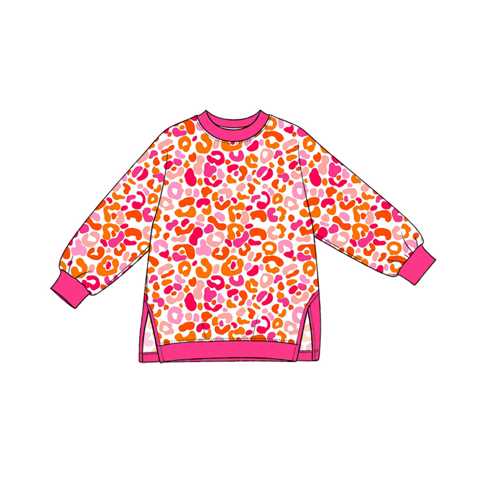 Preorder moq 5 Baby Girls Hot Pink Leopard Yoga Active Long Sleeve T-shirts Top