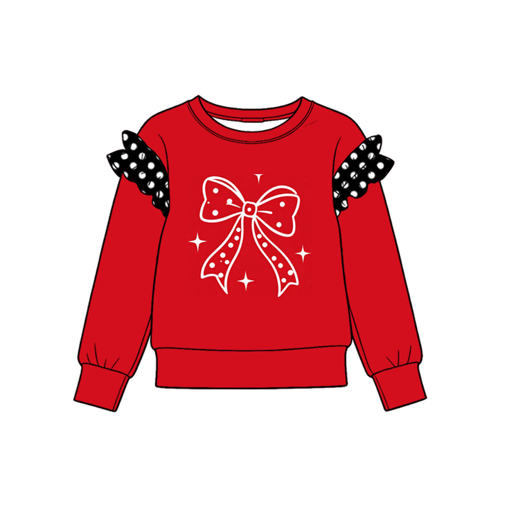 Preorder moq 5 Baby Girls Long Sleeve Red Bows T-shirts Top