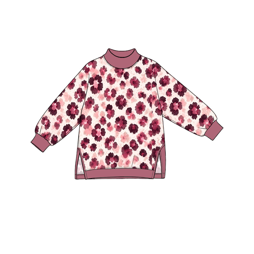 Preorder moq 5 Baby Girls Pink Flowers Leopard Yoga Active Long Sleeve T-shirts Top