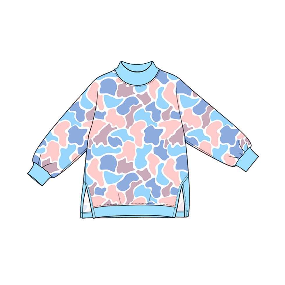 Preorder moq 5 Baby Girls Blue Pink Camo Yoga Active Long Sleeve T-shirts Top