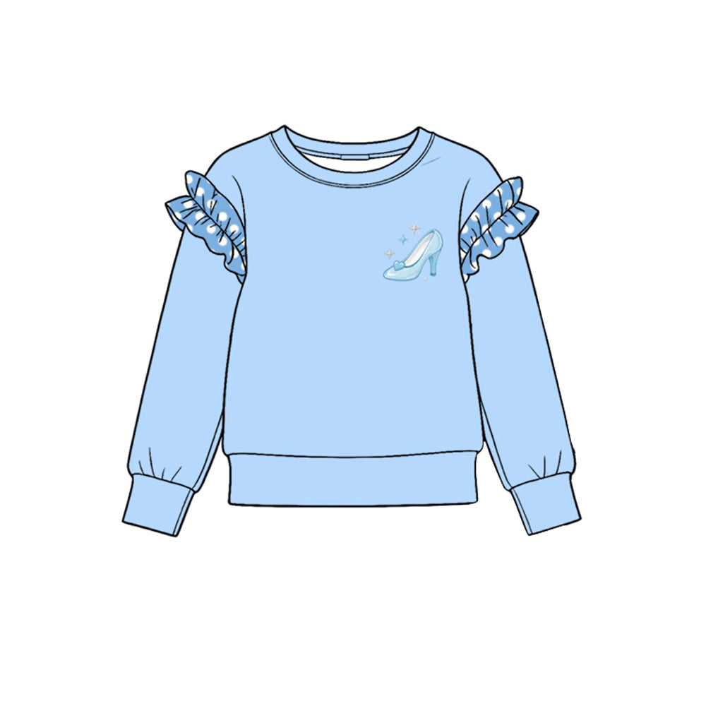 Preorder moq 5 Baby Girls Blue Long Sleeve High-heeled Shoes Cotton T-shirts Top