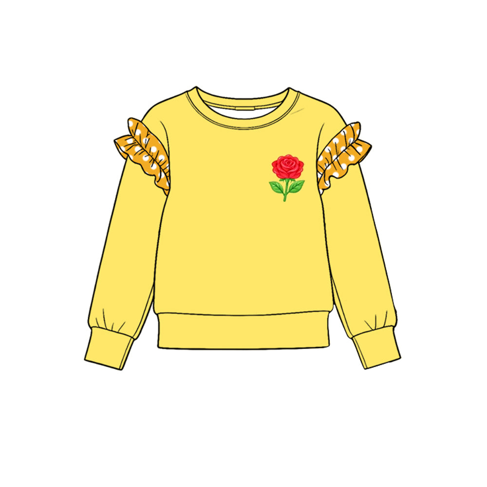 Preorder moq 5 Baby Girls Yellow Long Sleeve Flowers Cotton T-shirts Top
