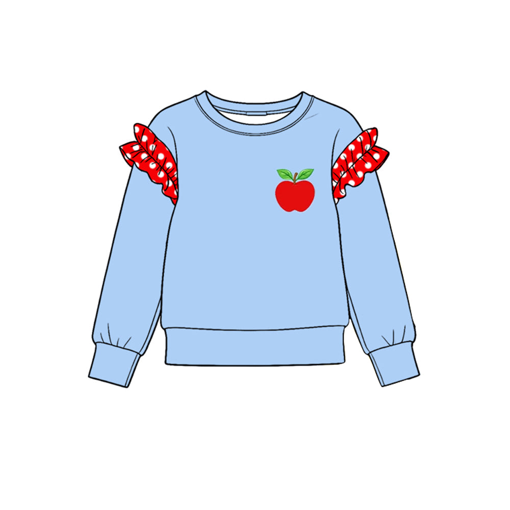 Preorder moq 5 Baby Girls Blue Long Sleeve Apple Cotton T-shirts Top