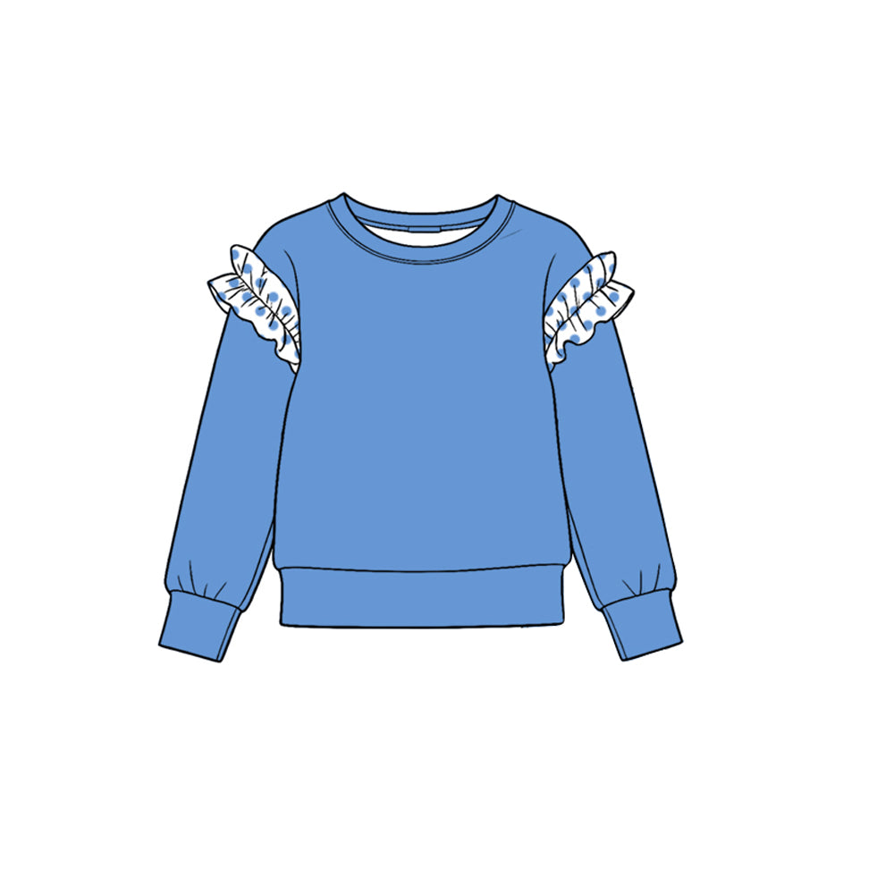 Preorder moq 5 Baby Girls Hot Blue Long Sleeve Cotton T-shirts Top