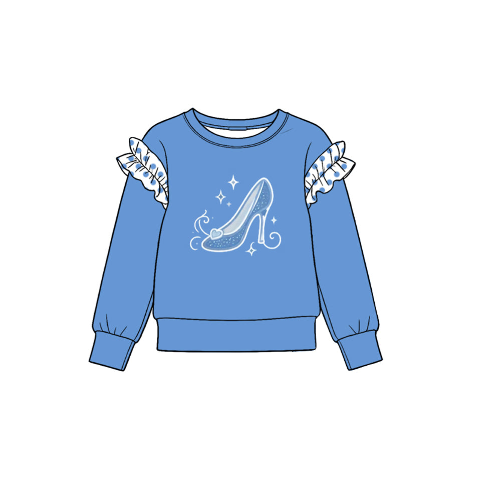Preorder moq 5 Baby Girls Hot Blue Long Sleeve High-heeled Shoes Cotton T-shirts Top