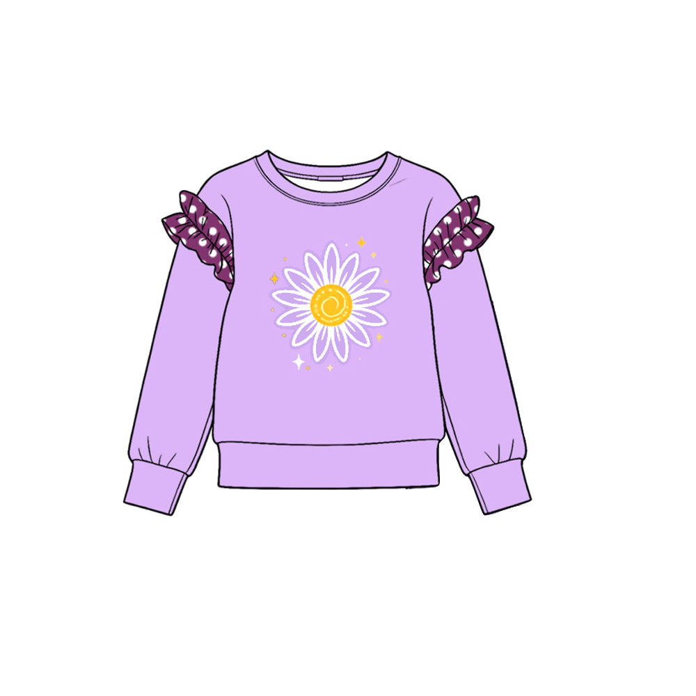 Preorder moq 5 Baby Girls Lavender Daisy Flowers Long Sleeve Cotton T-shirts Top