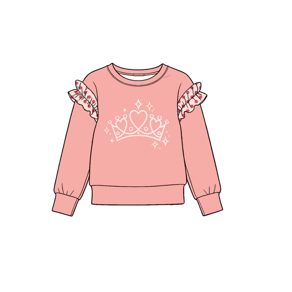Preorder moq 5 Baby Girls Peach Long Sleeve Crown Cotton T-shirts Top