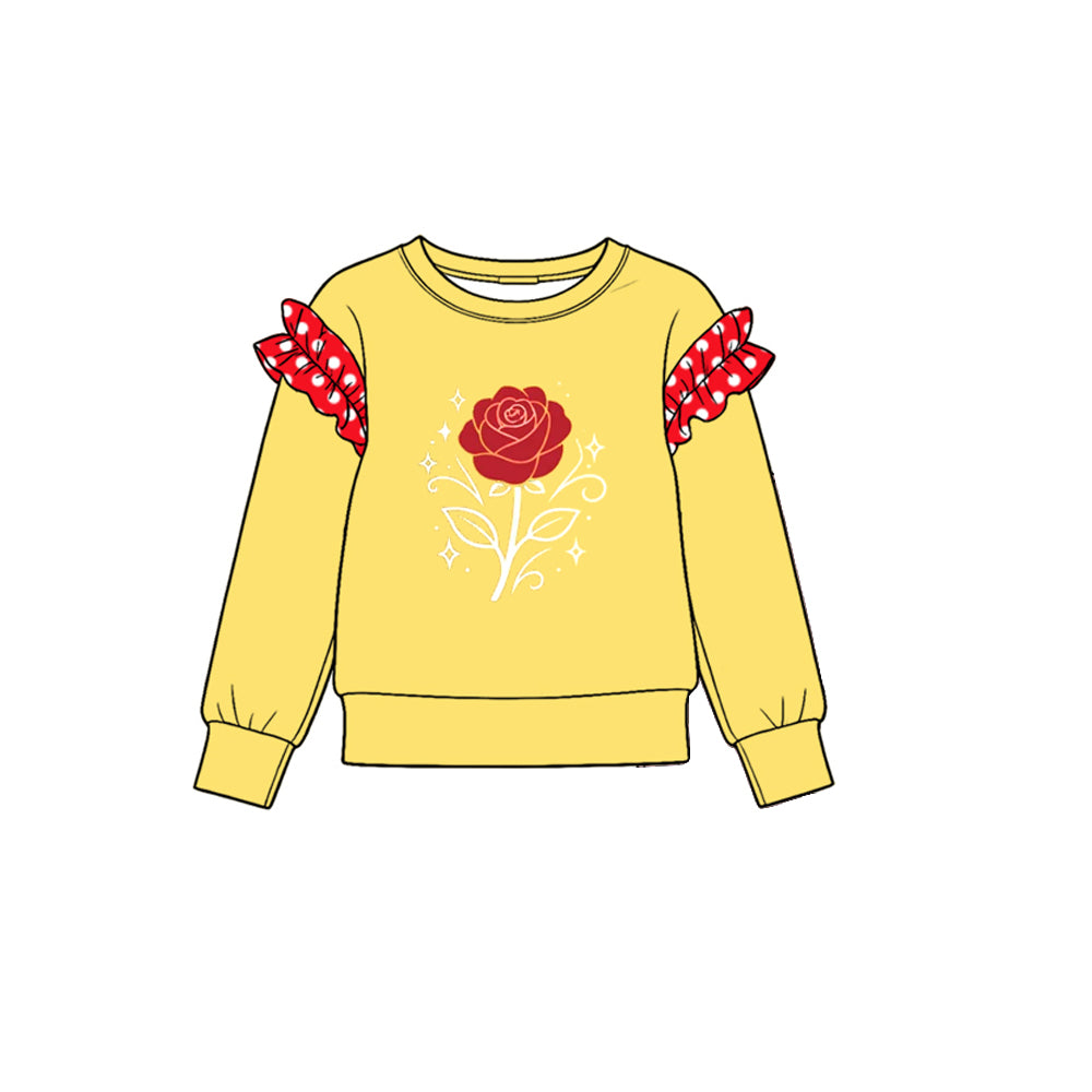 Preorder moq 5 Baby Girls Yellow Long Sleeve Flowers Cotton T-shirts Top