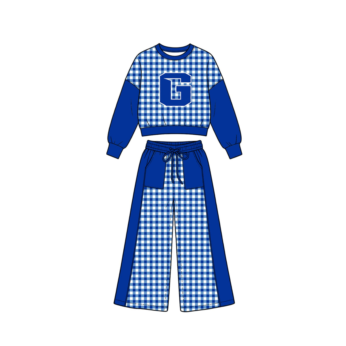 Preorder (moq 5)Baby Girls Graves Tops Pockets Pants School Team Clothes Sets