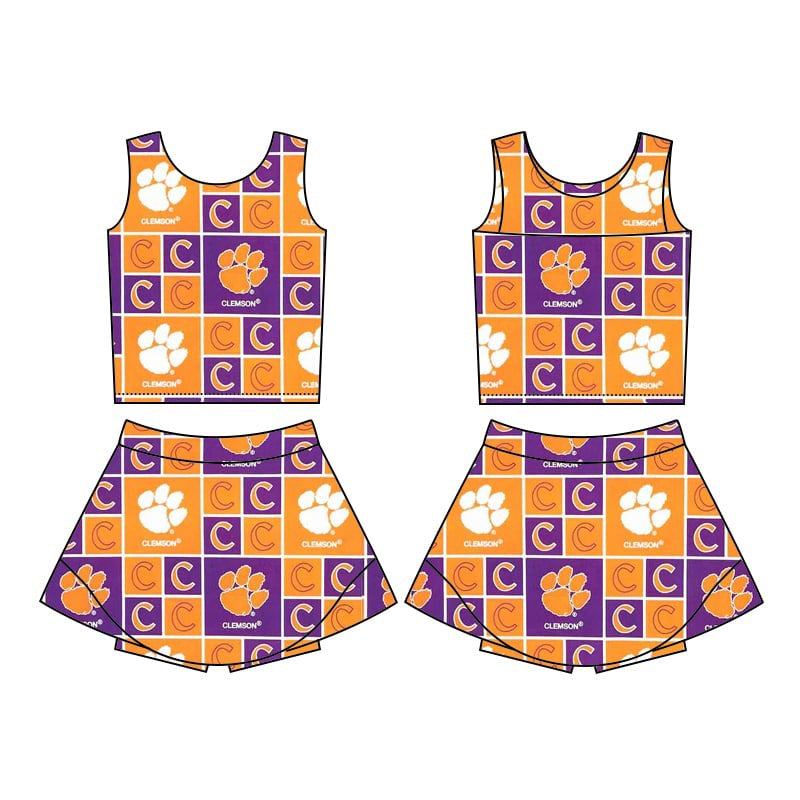 Preorder (moq 5)Baby Girls Clemson Team Sleeveless Top Skort Set