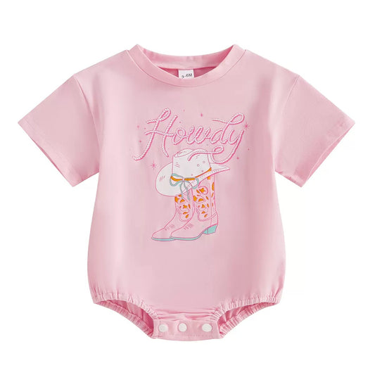 Baby Girls Western Cowboy Short Sleeve Rompers preorder(moq 5)