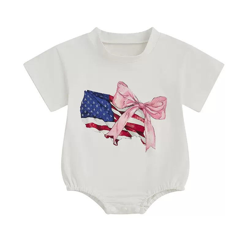Baby Girls Bow flag Short Sleeve Rompers preorder(moq 5)