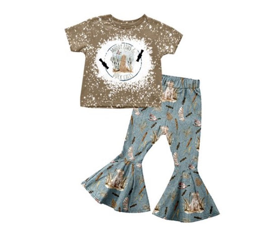 Baby Girls Duck Short Sleeve Tee Shirt Dogs Bell Pants Clothes Sets preorder(moq 5)
