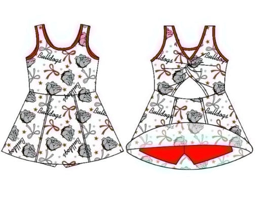 Preorder (moq 5)Baby Girls Sleeveless Bulldogs Bows Football Team Shorts Dresses