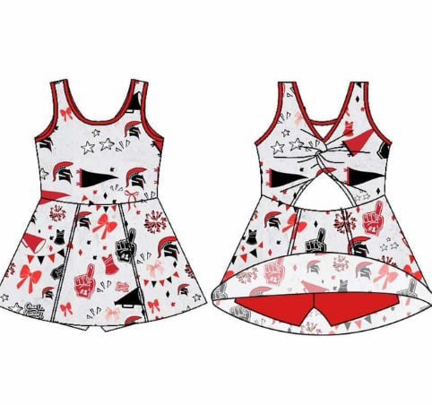 Preorder (moq 5)Baby Girls Sleeveless Cheer Stars Spartans Football Team Shorts Dresses