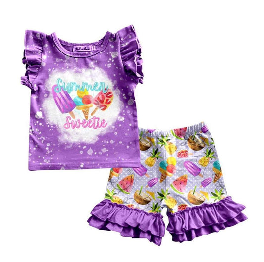 Baby Girls Summer Sweetie Top Ruffle Shorts Clothing Sets Preorder(moq 5)