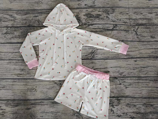 Baby Girls Pink Flowers Hooded Top Shorts Clothes Sets preorder (moq 5)