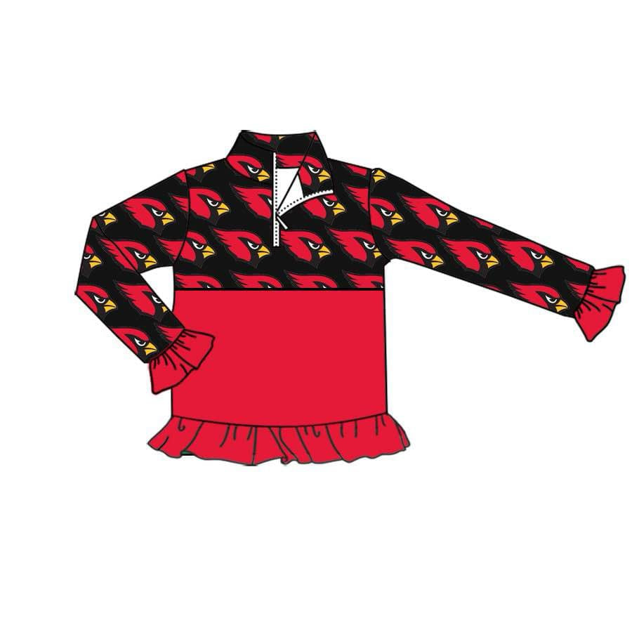 Preorder moq 5 Baby Girls black red bird Team Zip Pullovers Tops