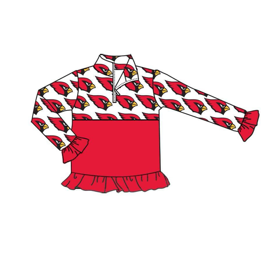 Preorder moq 5 Baby Girls white red bird Team Zip Pullovers Tops
