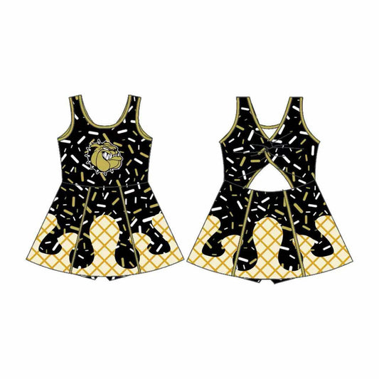 Preorder (moq 5)Baby Girls Sleeveless Bulldogs Football Team Shorts Dresses