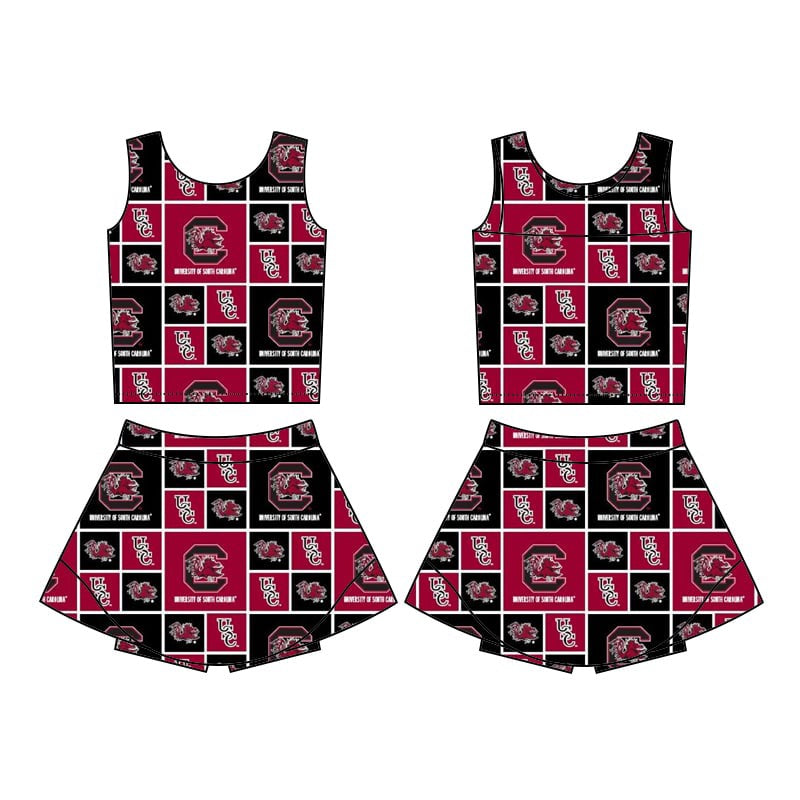 Preorder (moq 5)Baby Girls Sleeveless Team Gamecock Vest Top Skorts Set