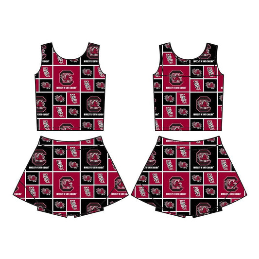 Preorder (moq 5)Baby Girls Sleeveless Team Gamecock Vest Top Skorts Set