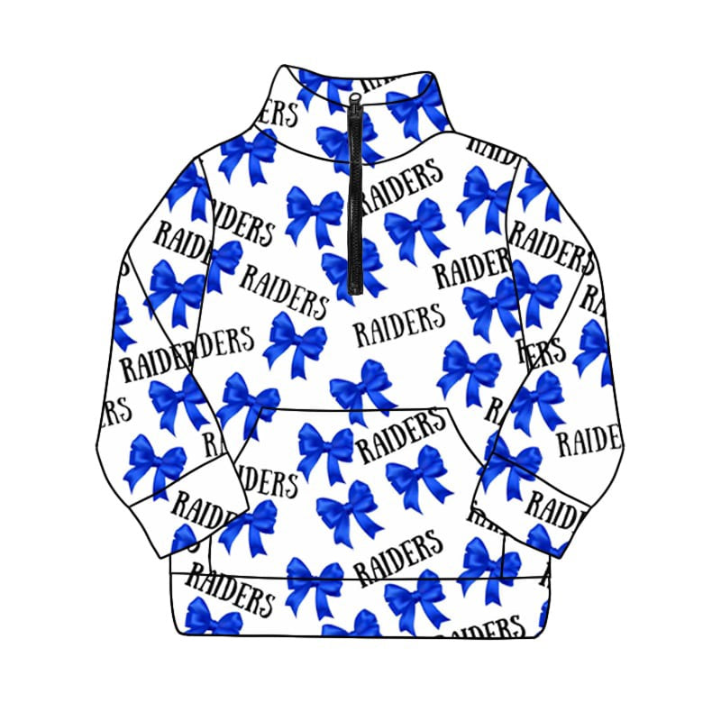 Preorder(moq 5) Baby Girls Bows Raiders Team Long Sleeve Tee Zip Pullovers Shirts Tops