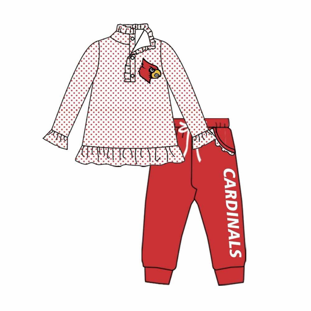 preorder(moq 5) Baby Girls Fall Football Team Cardinals Pullover Top Pants Clothing Sets