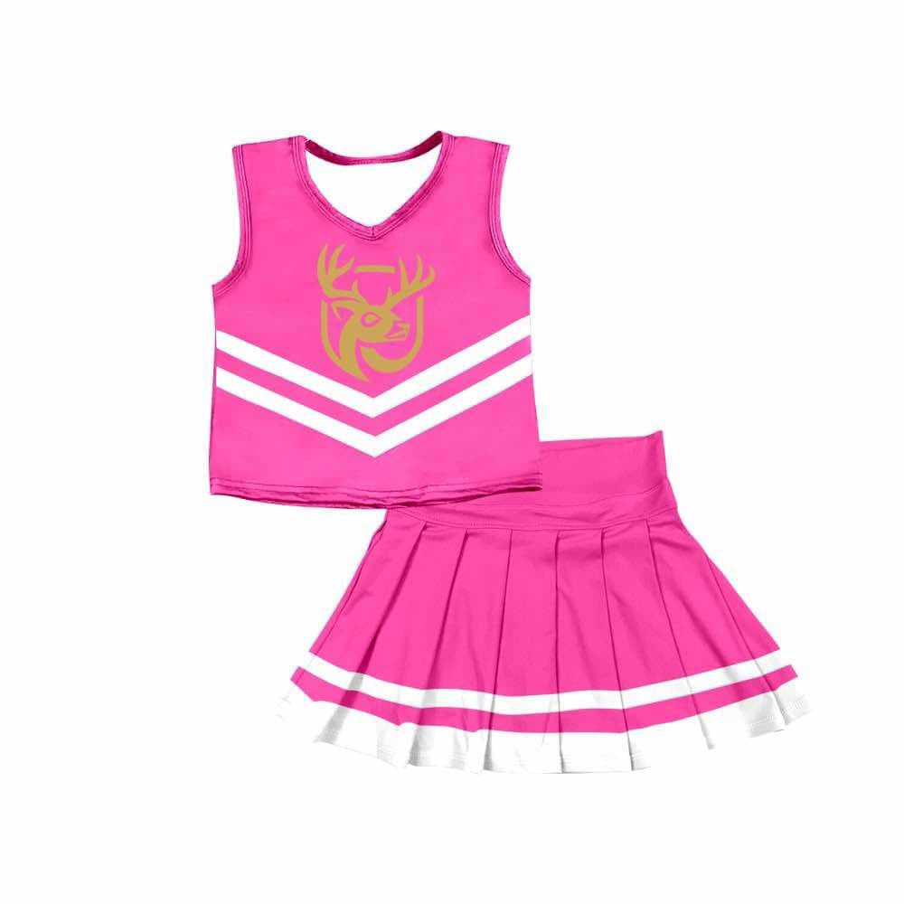 Preorder (moq 5)Baby Girls Gold Deer Cheer Team Top Skort Shorts Clothes Sets
