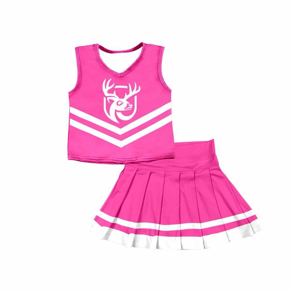 Preorder (moq 5)Baby Girls Pink Deer Cheer Team Top Skort Shorts Clothes Sets