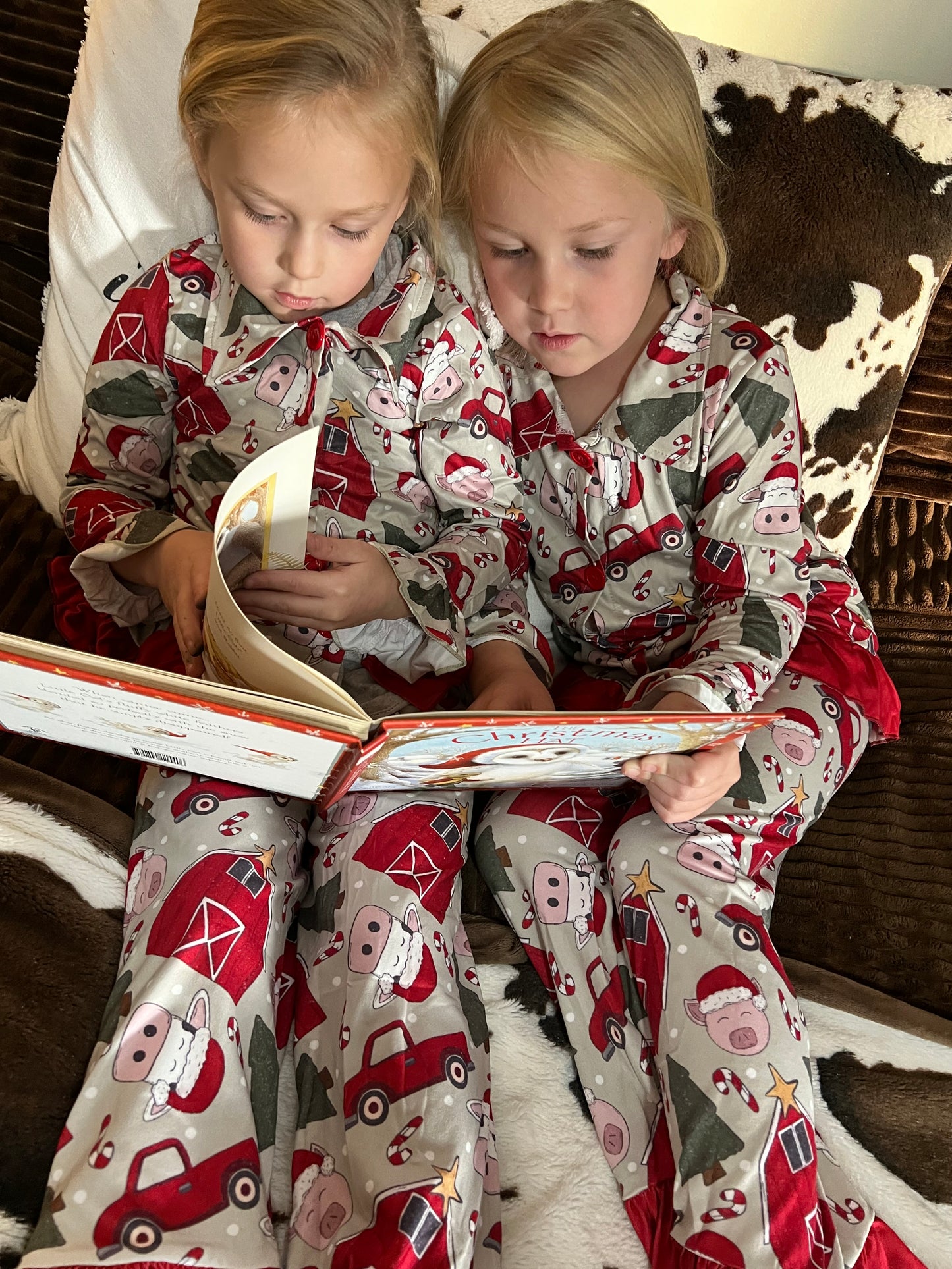 Baby Girls Christmas Farm Button Ups Pajamas Sets