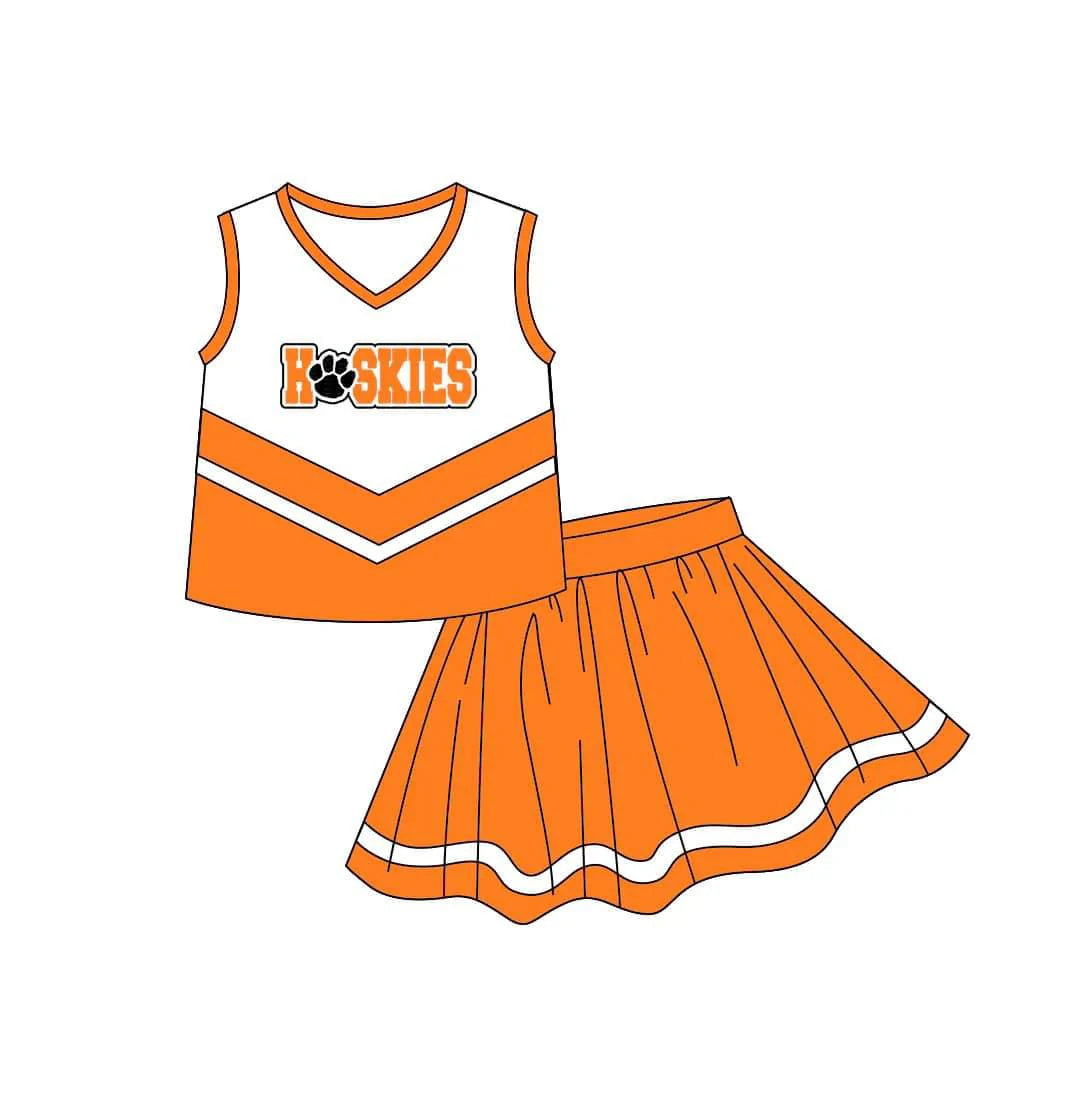 Baby Girls Huskies Team Cheer Up Tops Skirts Clothes Sets preorder(moq 5)