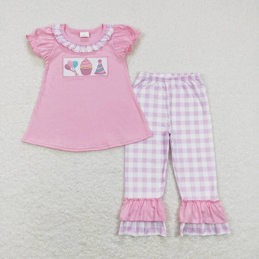 Baby Girls Pink Birthday Top Ruffle Pants Clothing Sets