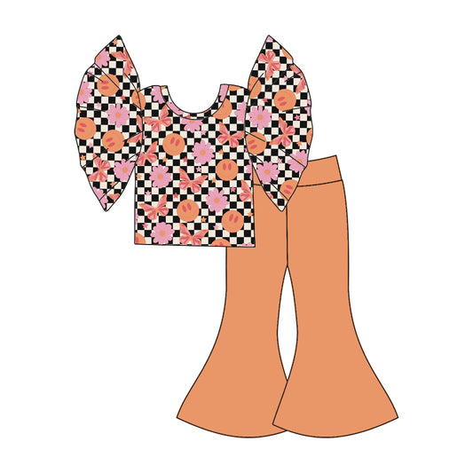 Baby Girls Flutter Sleeve Flowers Butterfly Tee Shirt Bell Pants Clothing Sets Preorder(moq 5)