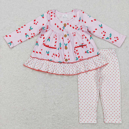 Baby Girls Christmas Candy Cane Tunic Top Dots Legging Pants Clothes Sets