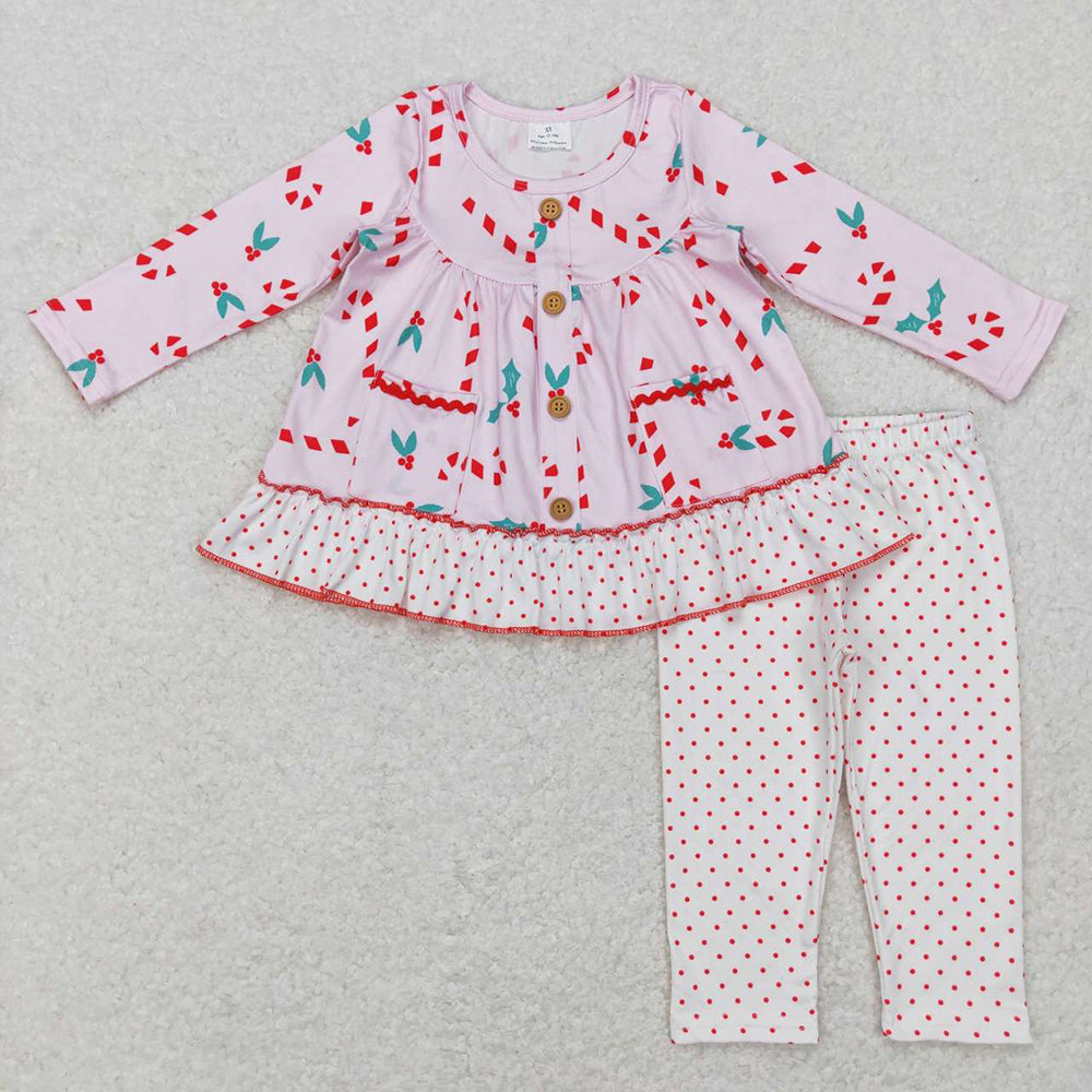 Baby Girls Christmas Candy Cane Tunic Top Dots Legging Pants Clothes Sets