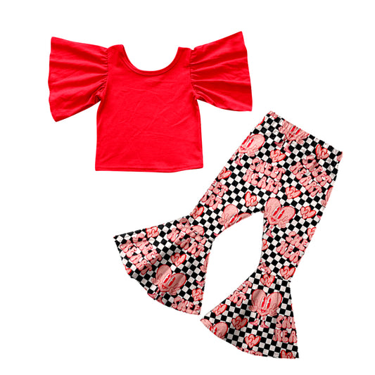Baby Girls Flutter Sleeve Tee Shirt Sweet Hearts Bell Pants Clothing Sets Preorder(moq 5)