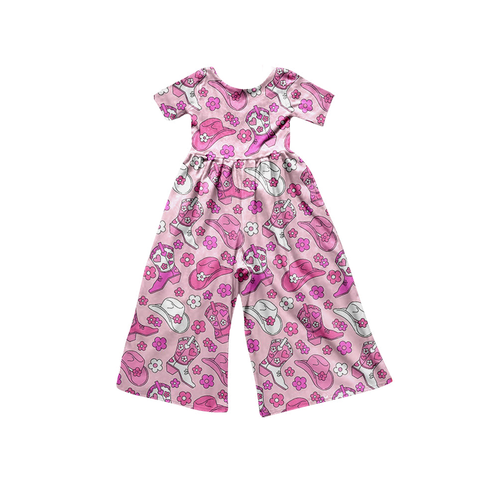 Baby Girls Short Sleeve Western Boots Flowers Short Sleeve Jumpsuits Preorder(moq 5)