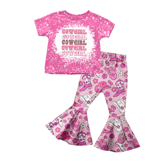 Baby Girls Cowgirl Western Tee Shirt Bell Pants Clothing Sets Preorder(moq 5)