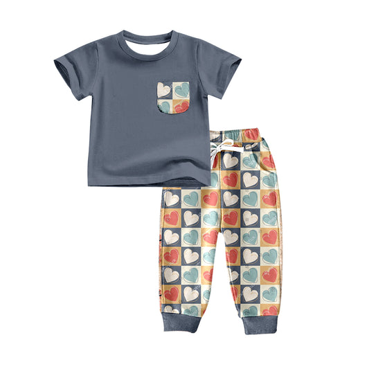 Baby Boys Heart Pocket Tee Shirt Pants Clothing Sets Preorder(moq 5)