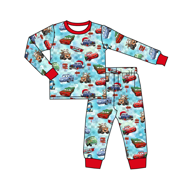 Baby Boys Racing Car Christmas Tee Shirt Pants Pajamas Clothing Sets Preorder(moq 5)